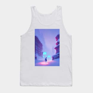 Anime Girl Snowy Street Lights Christmas Landscape Tank Top